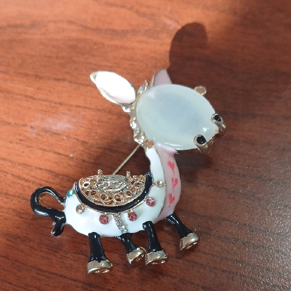Cute Enamel Donkey Brooch